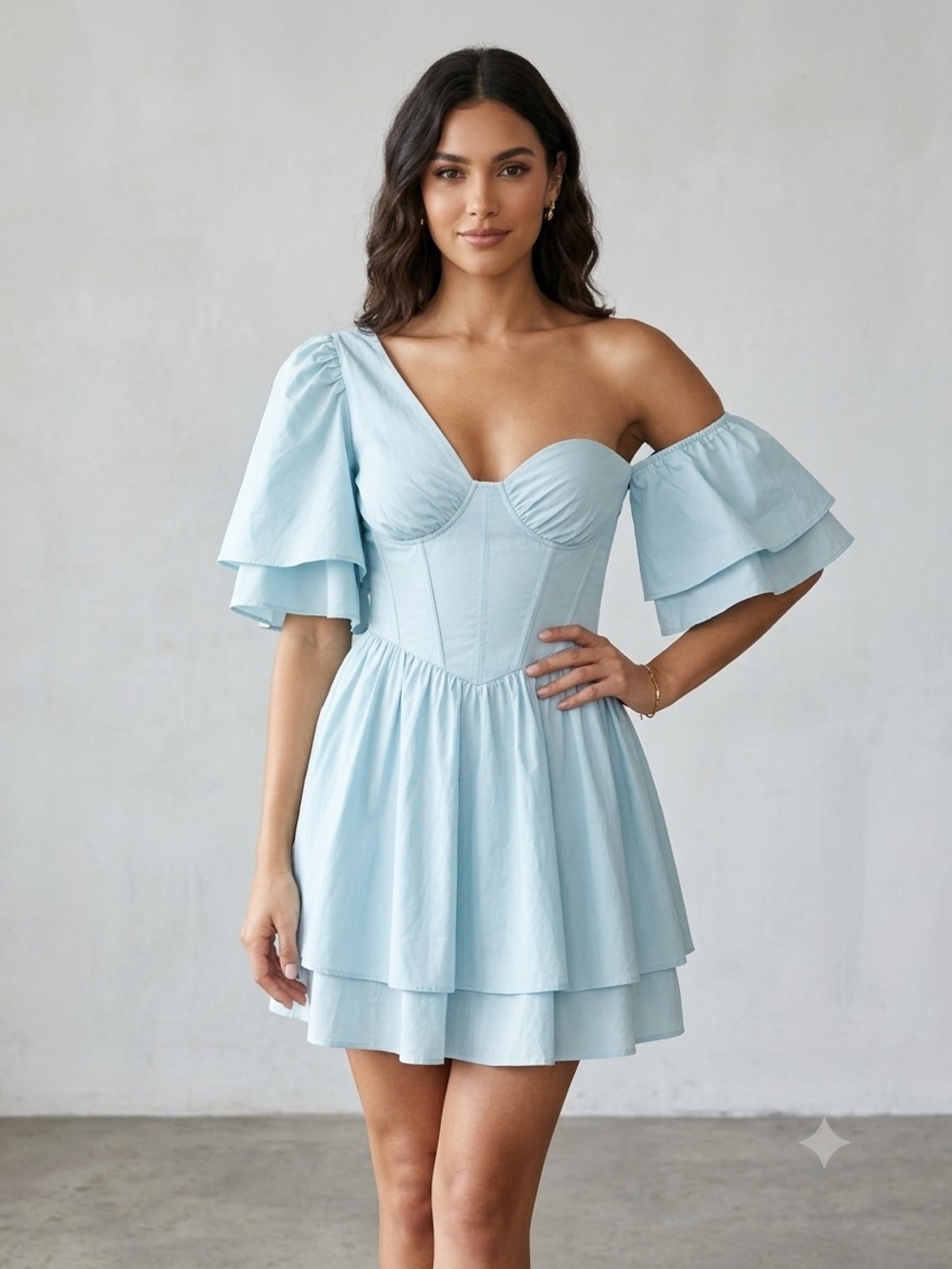 Off-Shoulder Light Blue Corset Mini Dress